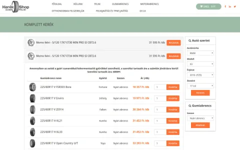 KerékShop (kerekshop.com) – projektképernyőkép 2