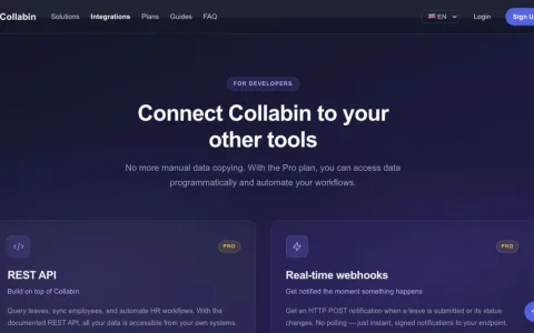 Collabin integration section presenting the REST API and signed webhooks